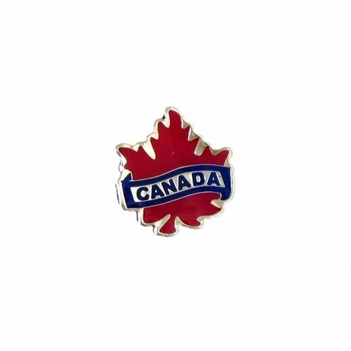 RED MAPLE LEAF LARGE WITH WORD LAPEL PIN BADGE .. NEW AND IN A PACKAGE