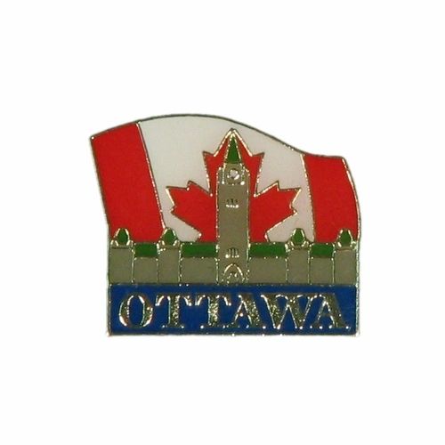 PARLIAMENT & COUNTRY FLAG WITH CATION "OTTAWA" LAPEL PIN BADGE .. NEW AND IN A PACKAGE