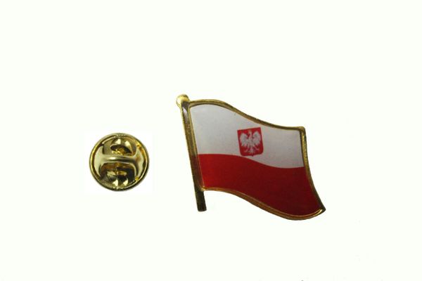 POLAND WITH EAGLE POLSKA NATIONAL COUNTRY FLAG METAL LAPEL PIN BADGE .. 3/4 X 3/4 INCH .. NEW