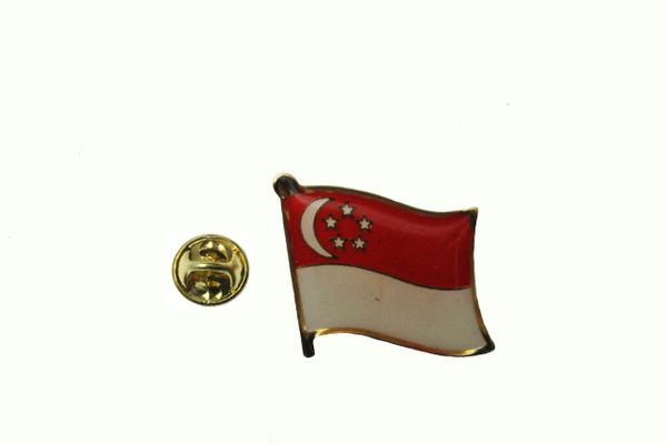 SINGAPORE NATIONAL COUNTRY FLAG METAL LAPEL PIN BADGE .. 3/4 X 3/4 INCH ..NEW