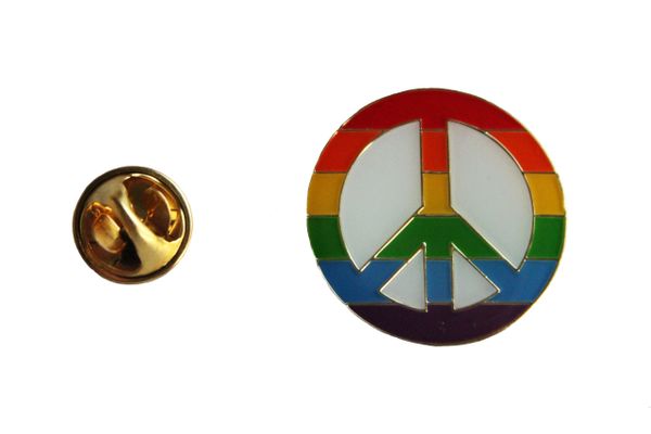 LGBTQ Gay & Lesbian..Flag PEACE Sign , 1" Inch Round Metal LAPEL PIN BADGE