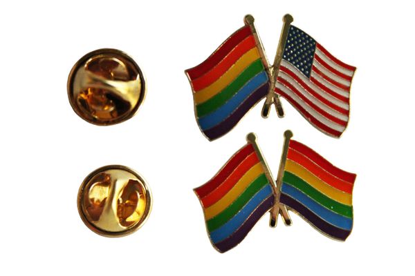 2 LGBTQ Gay & Lesbian ..Flag USA & PRIDE FRIENDSHIP SET - Metal LAPEL PIN BADGES