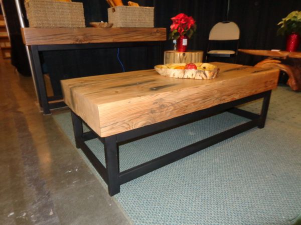 Reclaimed Douglas Fir Beam Coffee Table With Welded Steel Base