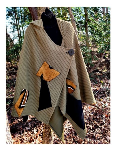 Hooded one of a kind wrap swatched with African mud cloth