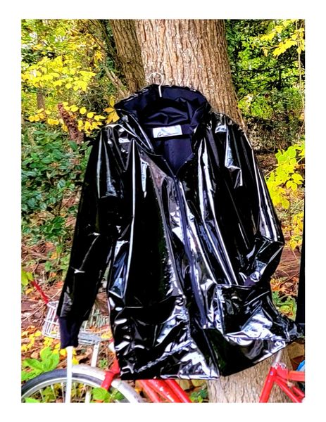 Black rain jacket hooded 38 inch zip up