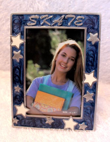 Dasha SKATE Pewter Picture Frame Blue with White Stars 4 by 6