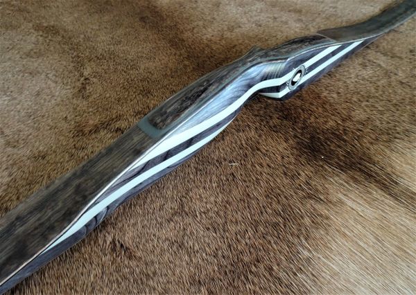 58" 48#@28" Lefty Black and Grey Actionwood, G10 and Teardrop Elm Classic Recurve