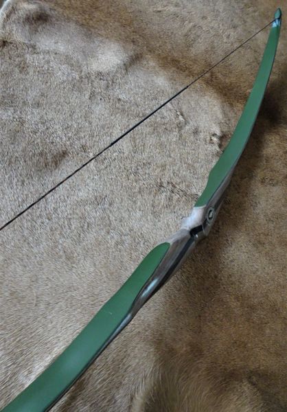 58" 48#@28" Grey stained Rustic Hickory and Green Glass Torrent Longbow