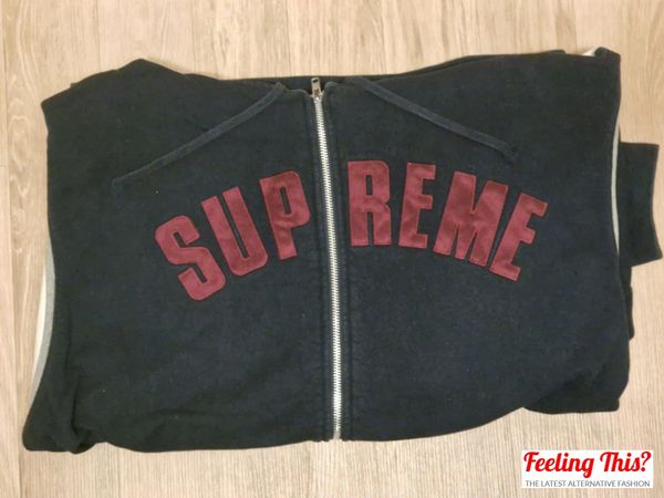 Supreme Arc Logo Zip Hooded Sweatshirt Hoodie Navy & Red XL Genuine Authentic Good Used Condition