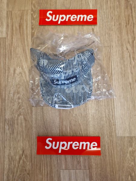 Supreme Denim Camp Cap Stripe Blue One Size SS24 BNWT Worldwide Shipping