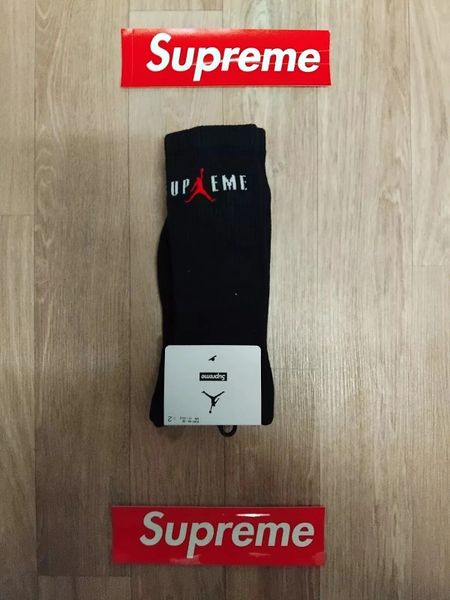 Supreme X Jordan Crew Socks 2 Pack Black BNWT Size Large & XL Ships World Wide