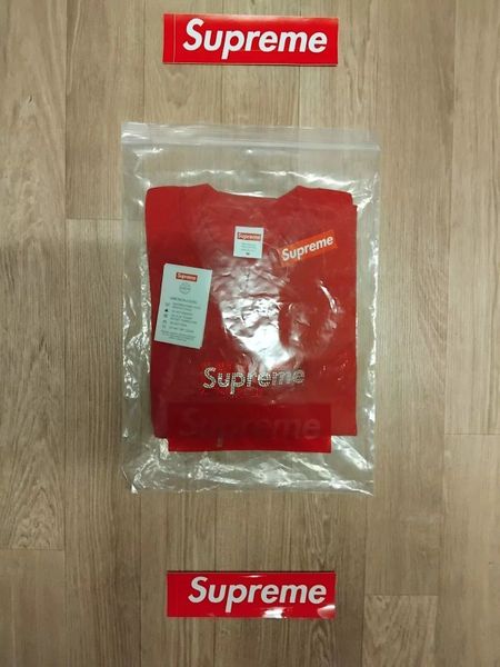 Supreme Swarovski Box Logo Tee Red Size Medium S/S 2019 Brand New Ships W/W