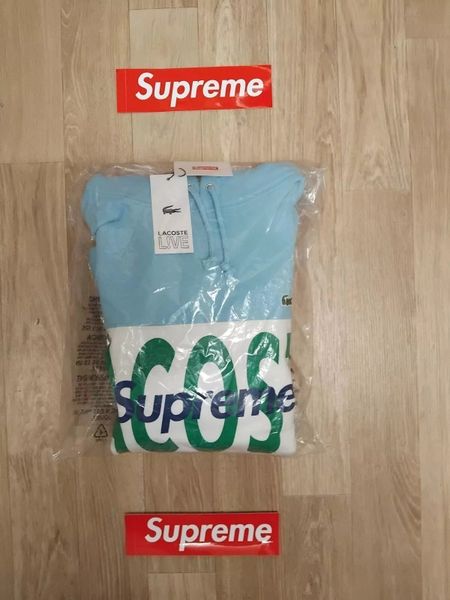 Supreme X Lacoste Hooded Sweatshirt Hoodie Light Blue Size Large BNWT Ships W/W