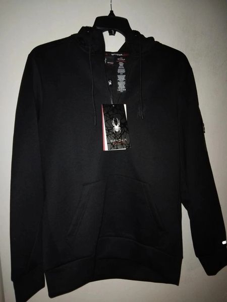 Spyder Active Long Sleeve Quarter Zip Hood Men Black Size S BNWT Ships Worldwide