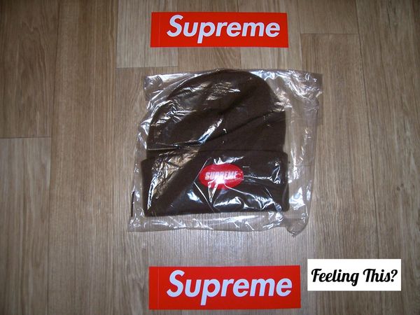 Supreme Rubber Patch Beanie Brown
