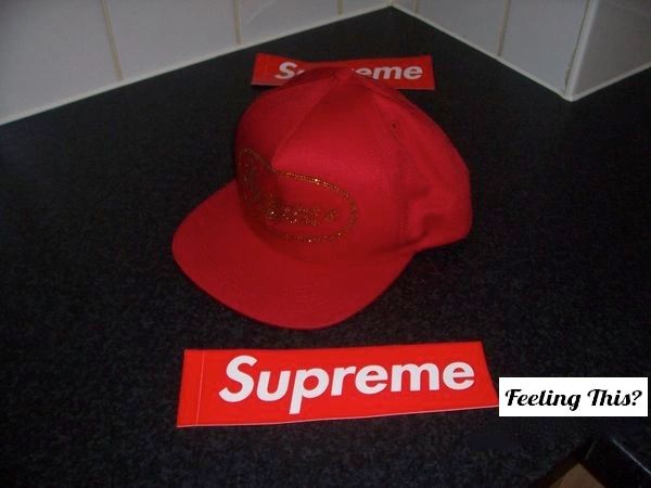 Supreme Studded Script Logo Red 5 Panel Snapback Cap