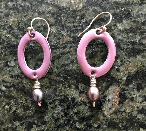 Enamel Oval Earrings with Beads