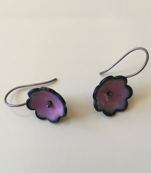 Enamel Flower Pink and Blue on Silver