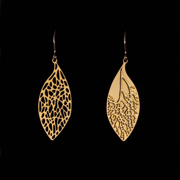 Nature themed Stainless Steel Gold Plated Earrings-Asymmetrical "Winter" Design