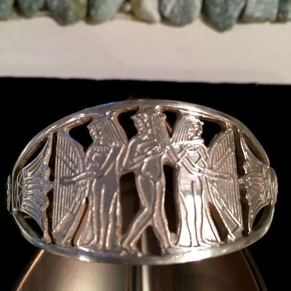 Silver Hand Carved Egyptian Musicians Cuff