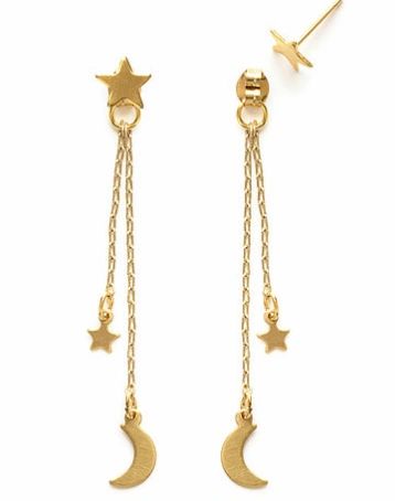 Brass Crescent Moon and Star Earrings