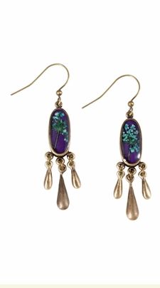 Blue Queen Anne Lace on Purple Enamel Earrings