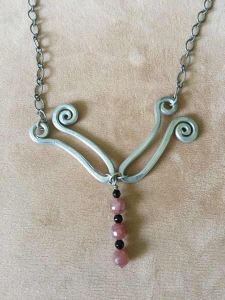 "Dragonfly" Necklace with Pink and Black Beads