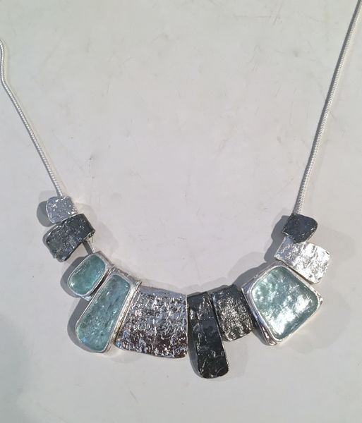 One of a Kind Roman Glass and Oxidized Silver Necklace
