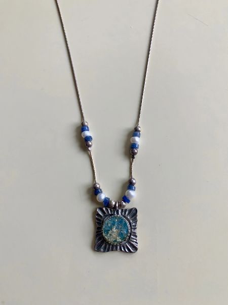 Ancient Roman Glass Pendant with Pearls and Lapis Silver Chain
