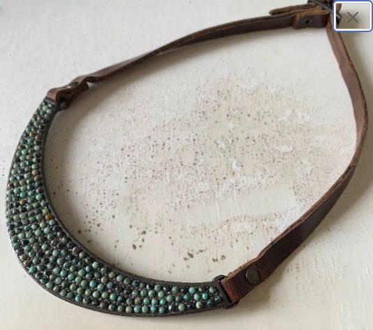BOHO Style Bib Shaped Leather Necklace with Stones