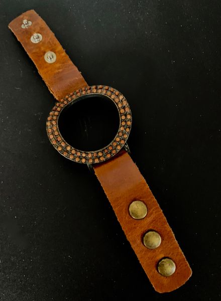 Open Circle Cuff with Carnelian Beads on Leather