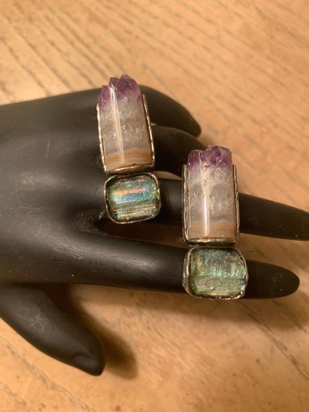 Ancient Roman Glass One of a Kind Clip On Earrings with Amethyst Geode