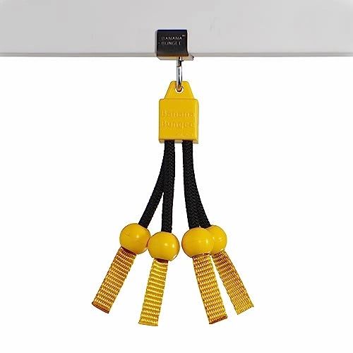 Banana Bungee – Yellow Bananas Hook Hanger Holder Solution with Custom Stainless-Steel Cabinet Clamp – Made in USA; Multiple Bunches or Single