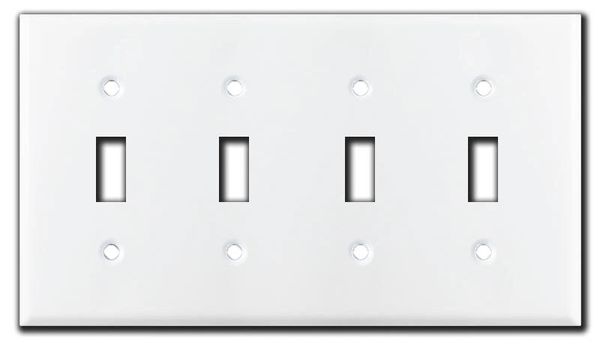 Smooth Gloss White Metal Wall Plate Covers Four Toggle