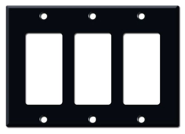 Smooth Gloss Black Metal Wall Plate Covers Triple Rocker