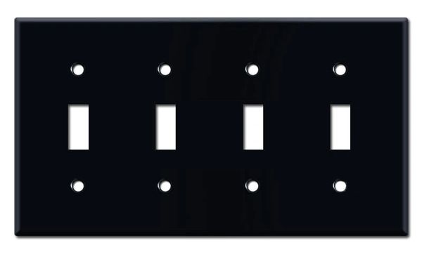 Smooth Gloss Black Metal Wall Plate Covers Four Toggle