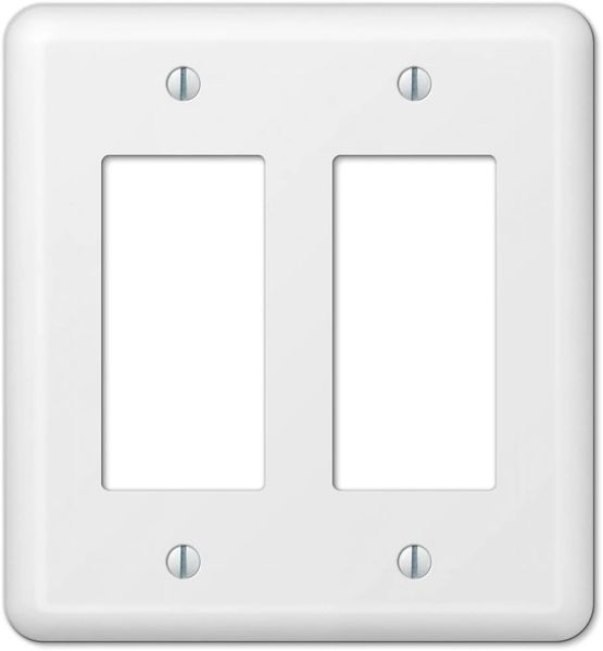 White Metal Double Rocker Switch Wall Plate Cover Enamel Finish