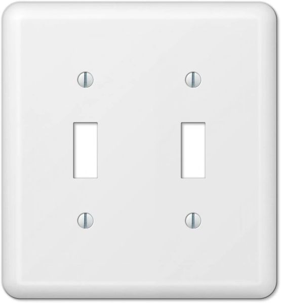 White Metal Double Toggle Switch Wall Plate Cover Enamel Finish