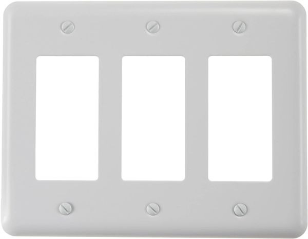 White Metal Triple Rocker Switch Wall Plate Cover Enamel Finish