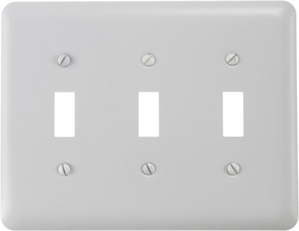 White Metal Triple Toggle Switch Wall Plate Cover Enamel Finish