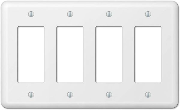 White Metal Four Rocker Switch Wall Plate Cover Enamel Finish