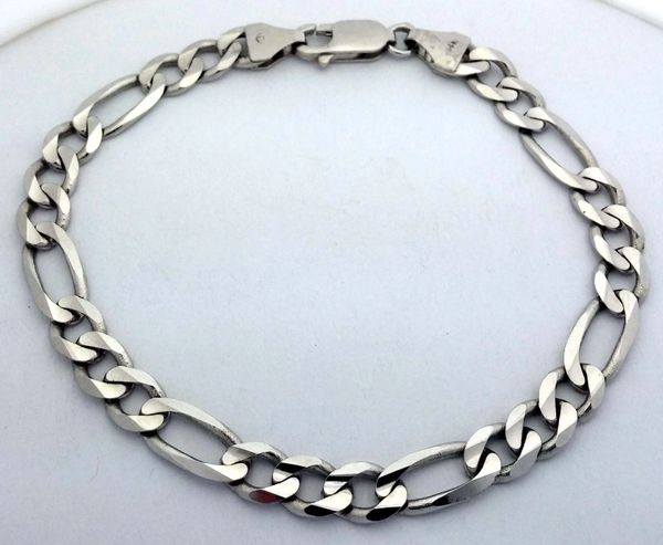 white gold gent's machine made figaro chain bracelet | Brilliant ...