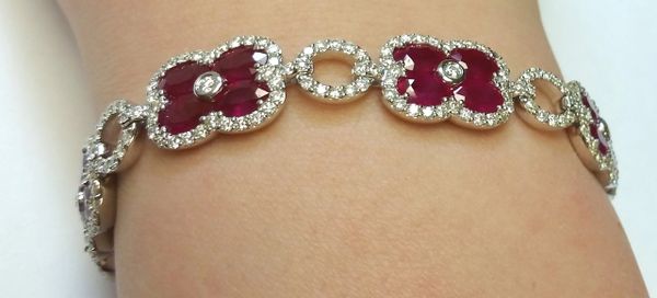 Floral Ruby Diamond + 18K Gold Bangle Bracelet