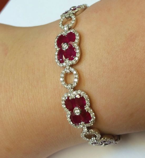 Floral Ruby Diamond + 18K Gold Bangle Bracelet