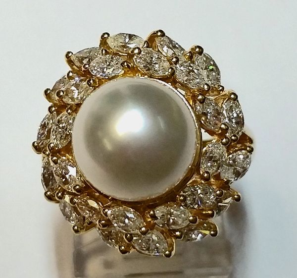 Pearl and Diamond Halo Ring | Brilliant Jewelry Brokers