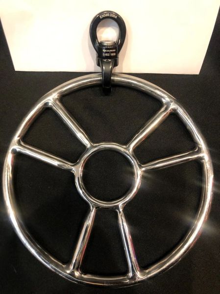Polished stainless steel Six spoke shibari suspension ring with spinner