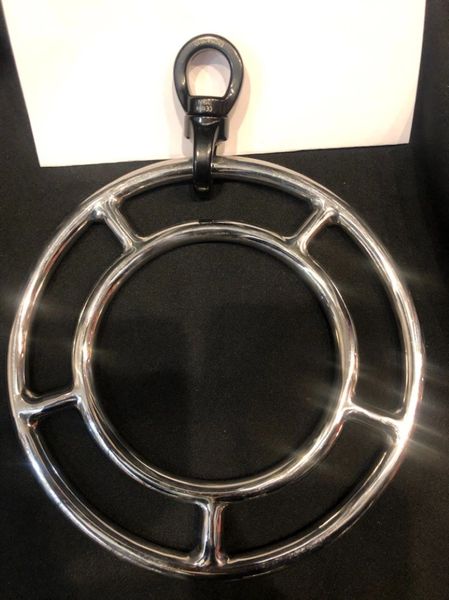 Polished stainless steel double shibari suspension ring with spinner