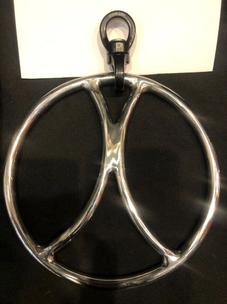 Polished stainless steel x shibari suspension ring with spinner