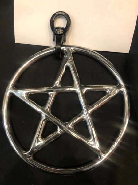 Polished stainless steel star/pentagram shibari suspension ring with spinner