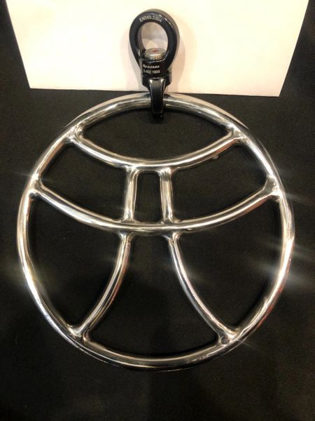 Polished stainless steel pagoda shibari suspension ring with spinner